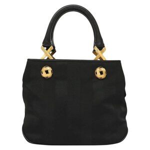 Salvatore Ferragamo Hand Bag Nylon Black Gold Auth 130948